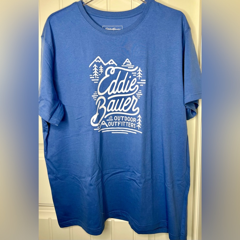 Eddie Bauer Men’s T-Shirt Short Sleeve in Blue Sz XL Gray Graphic Design